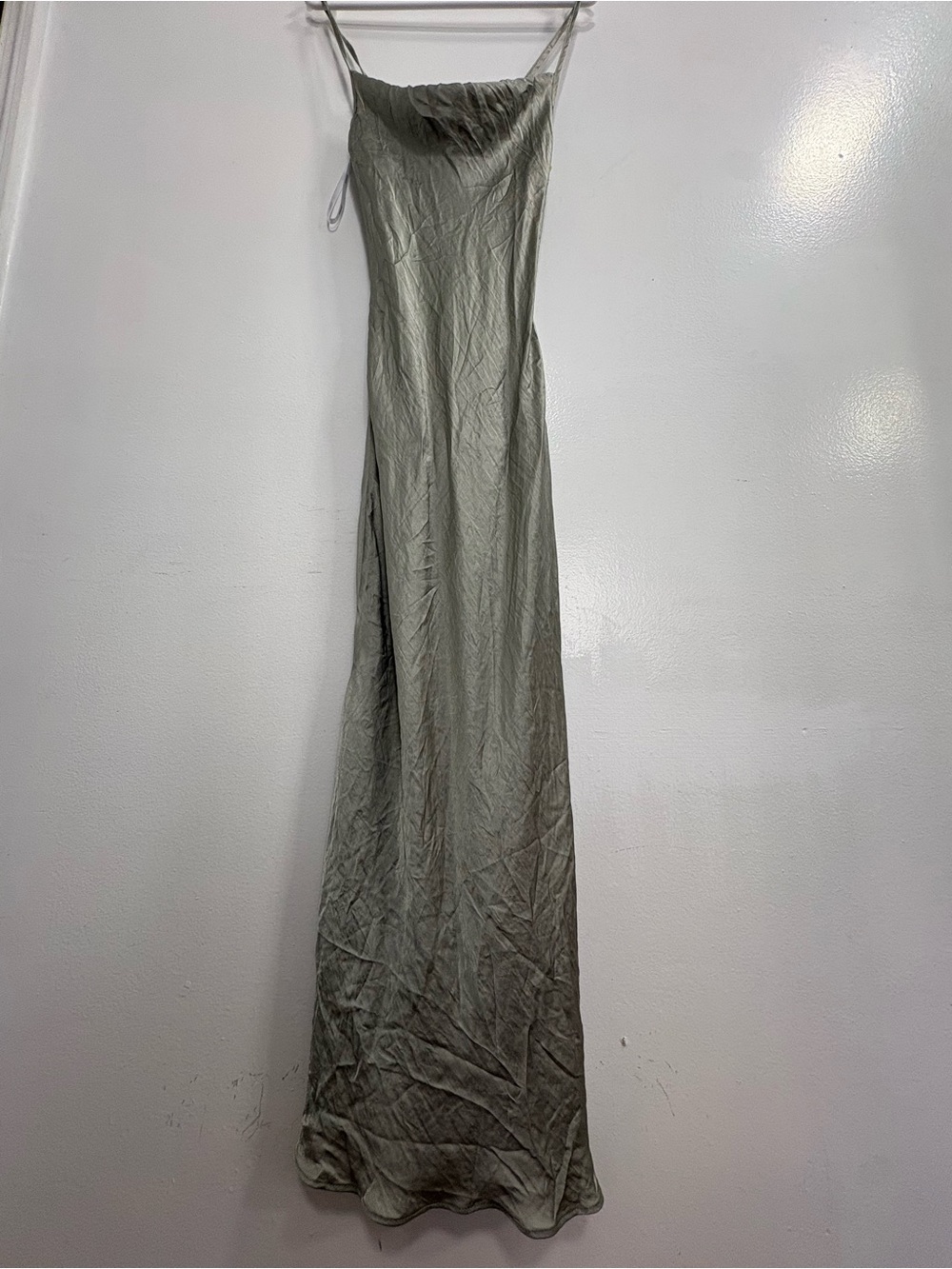 Ghanda Olive Sage Maxi Slip Dress with Cowl Neck
